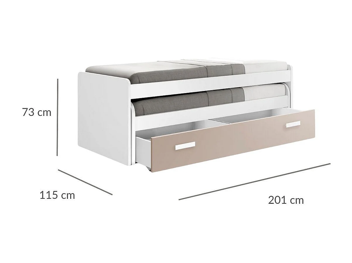 Lit Compact 105 Cm 73X201X115Cm Blanc-Capuccino
