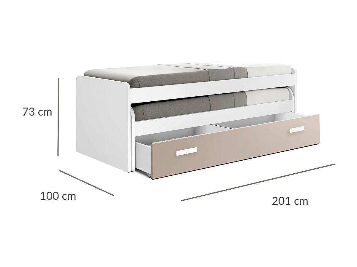 Cama Compacta - 90 Cm 73X201X100Cm - Branco-Cappuccino