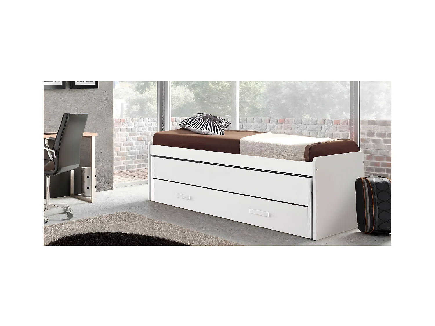 Lit Compact 90cm 73X201X100Cm Blanc