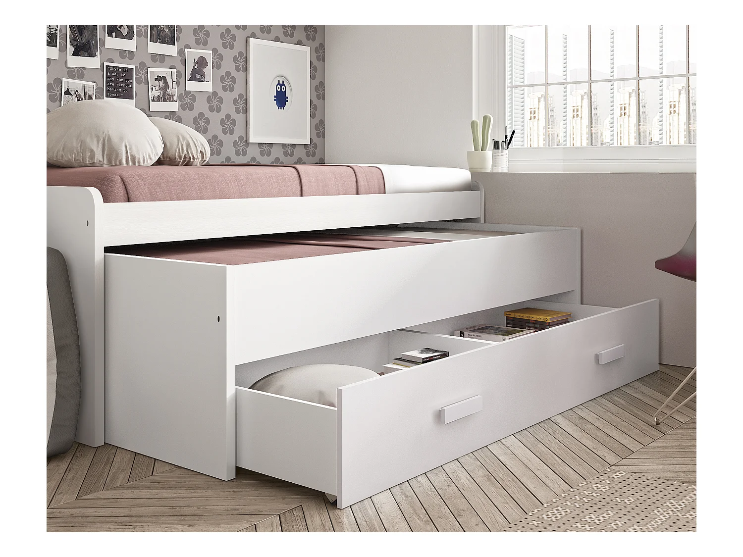 Lit Compact 90cm 73X201X100Cm Blanc