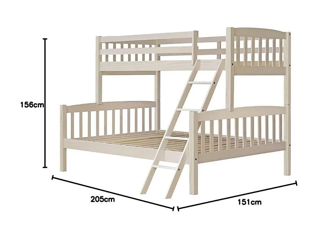 Beliche Triplo Duplo Duplo Infantil em Madeira Maciça 190x90/190x135 - Cor Branca