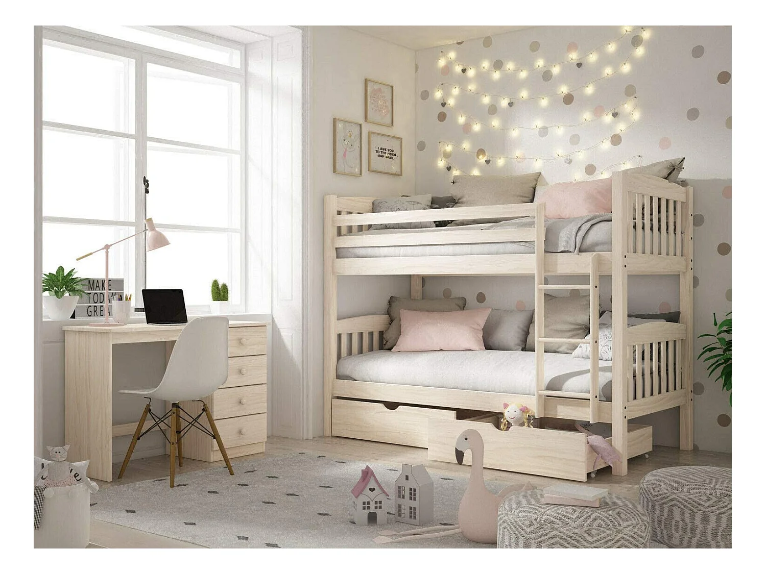 Litera Madera de Pino 156x205x100cm Blanco Lavado - Venprodin