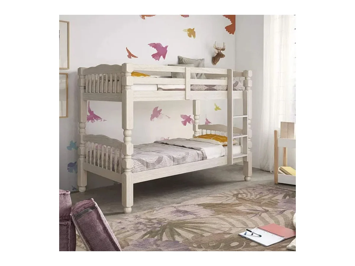 Litera Tree + colchones madera maciza blanco 156x205x100 cm