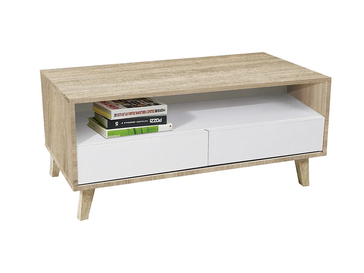 Mesa de Centro - 2 Gavetas 41X103X51Cm - Cambriano-Branco