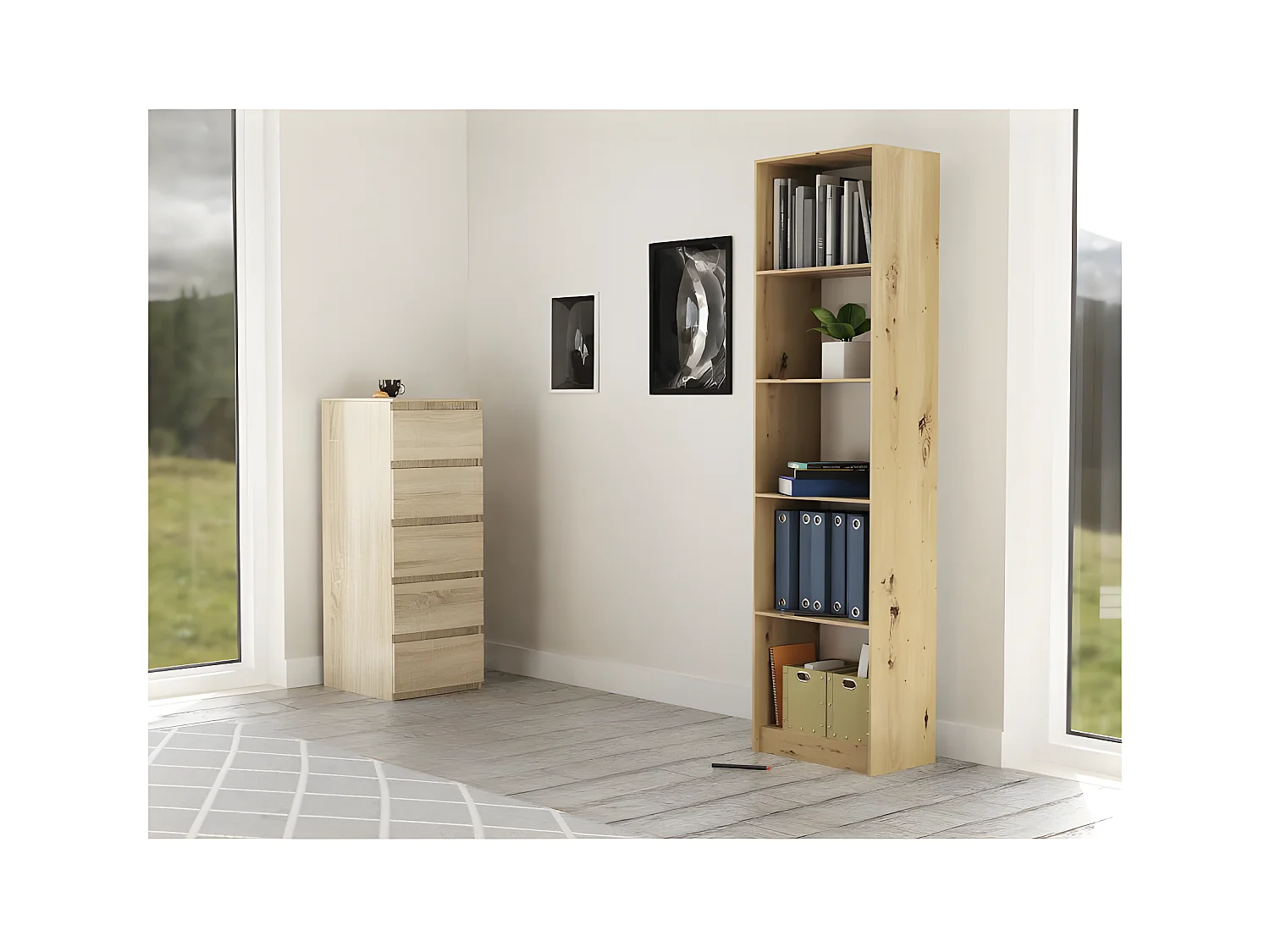 KAFFI - Librería de salón de estilo escandinavo - 50x30x181 - 5 baldas - Librería