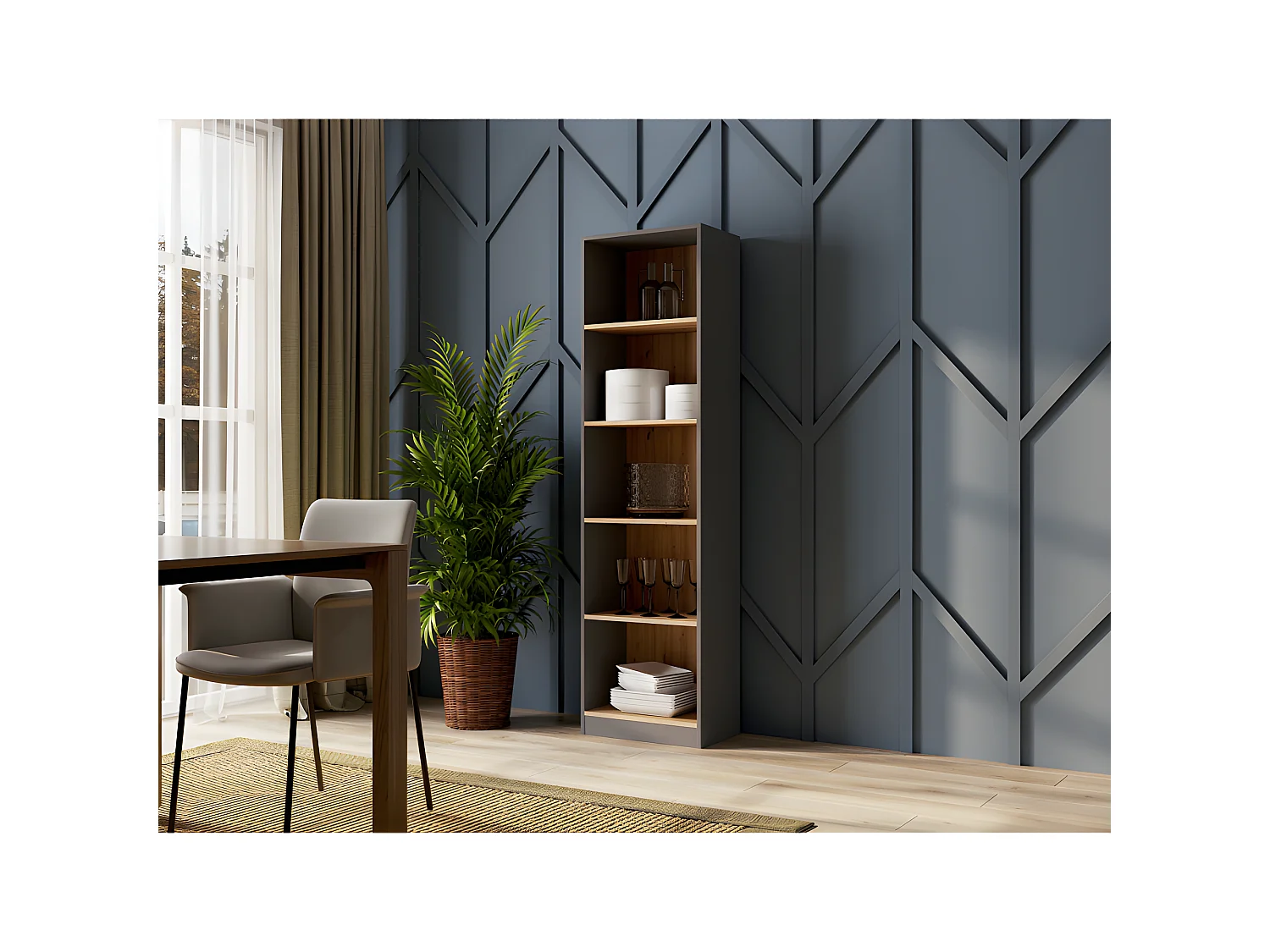 KAFFI - Librería de salón de estilo escandinavo - 50x30x181 - 5 baldas - Librería