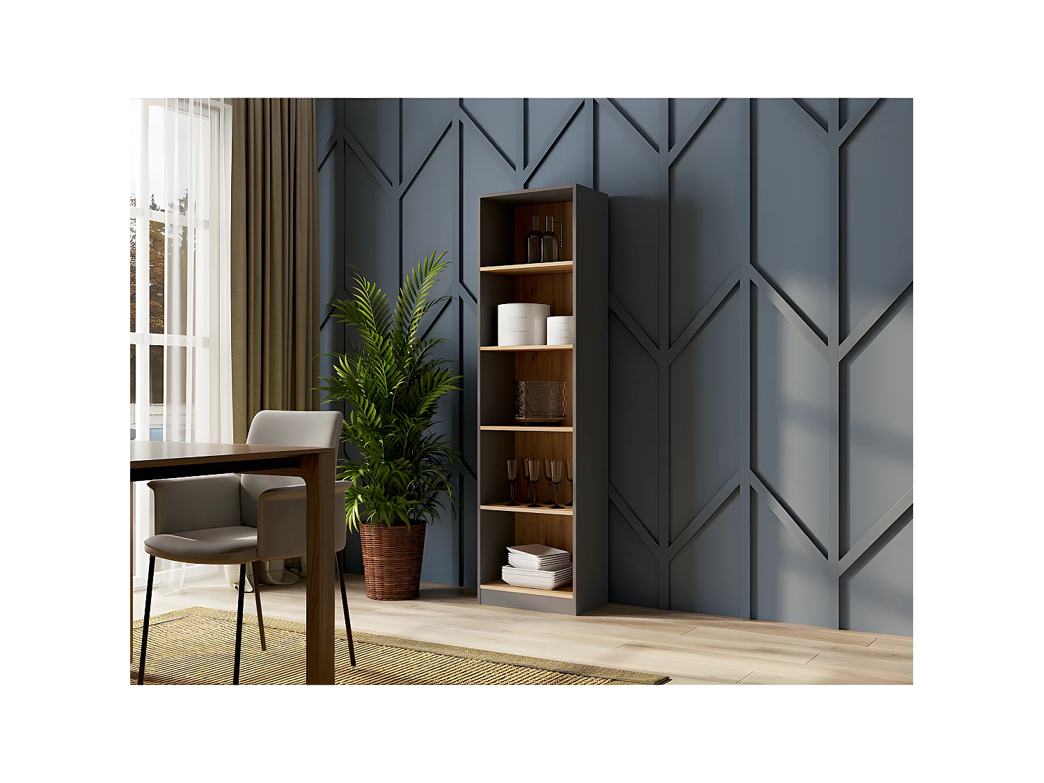 KAFFI - Librería de salón de estilo escandinavo - 50x30x181 - 5 baldas - Librería