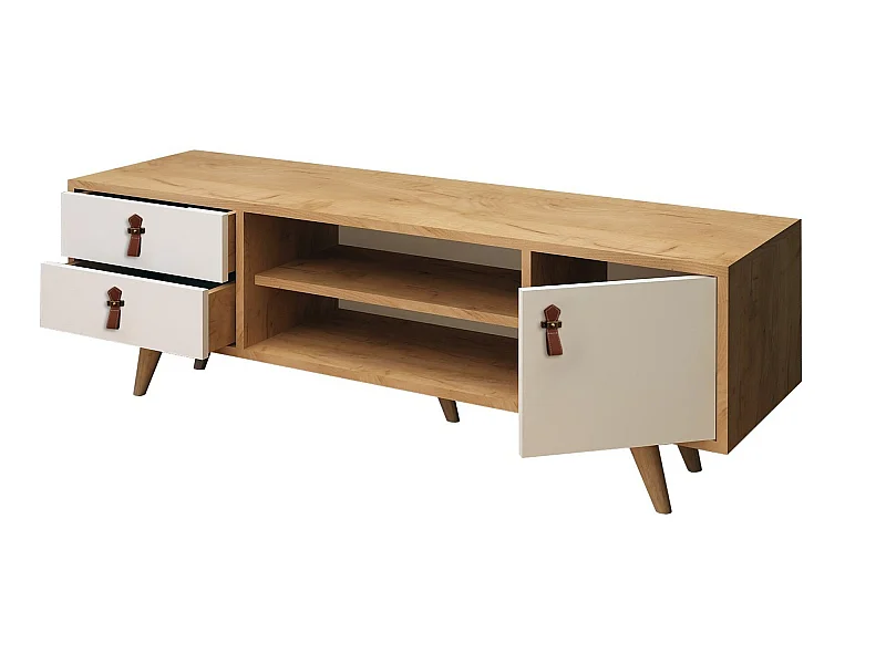 Mesa tv,100% tablero de aglomerado rechapado en melamina, color roble  blanco