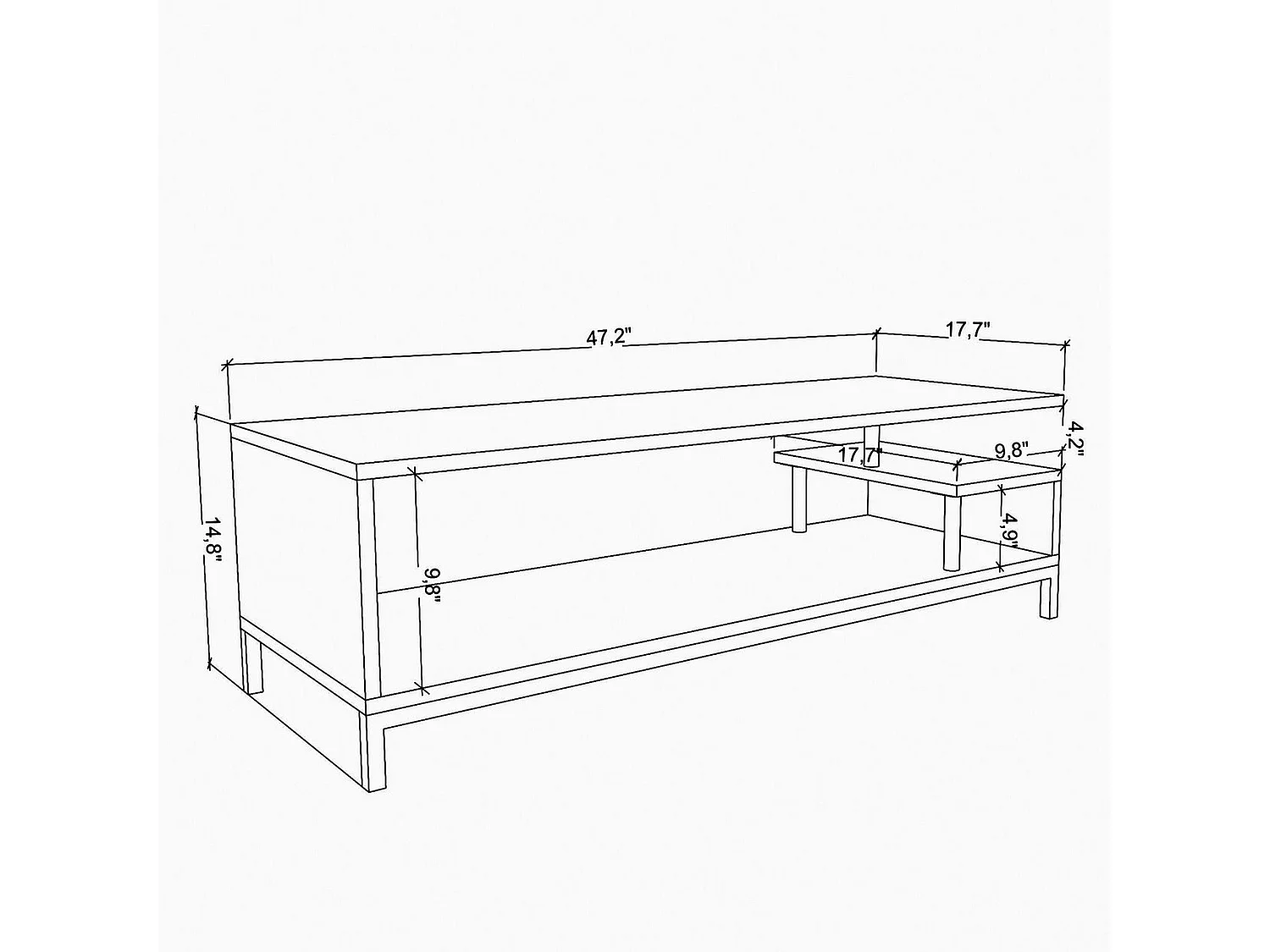 Mesa tv,100% tablero de aglomerado rechapado en melamina, color blanco h.44,6