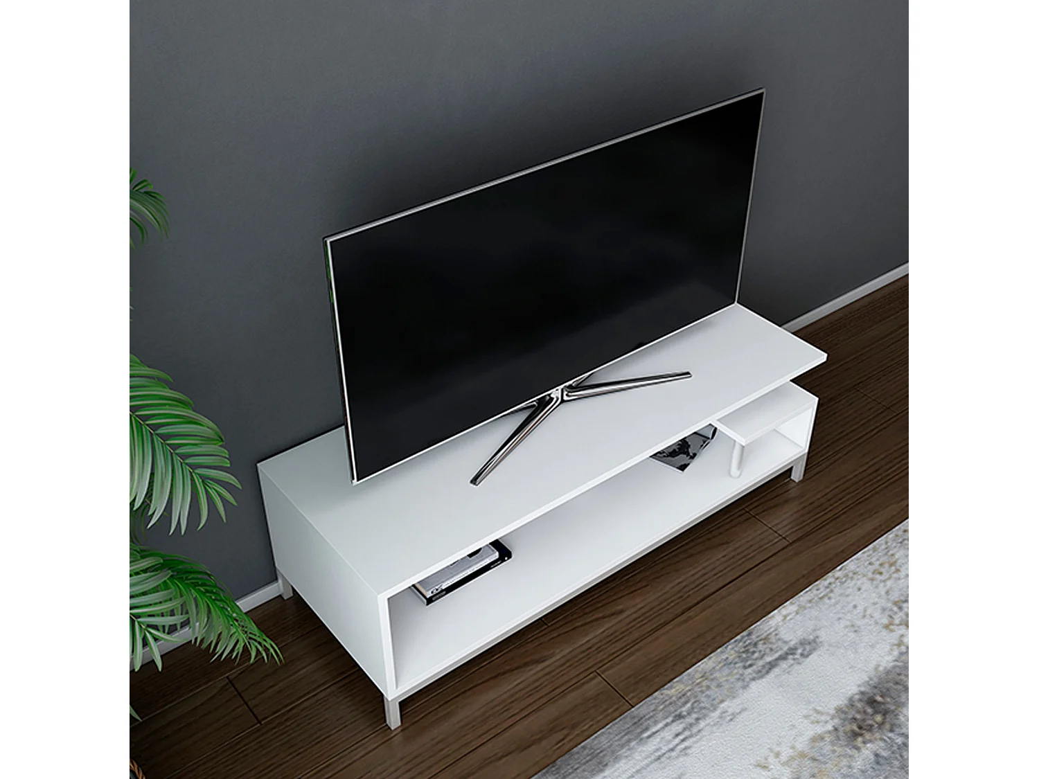 Mesa tv,100% tablero de aglomerado rechapado en melamina, color blanco h.44,6
