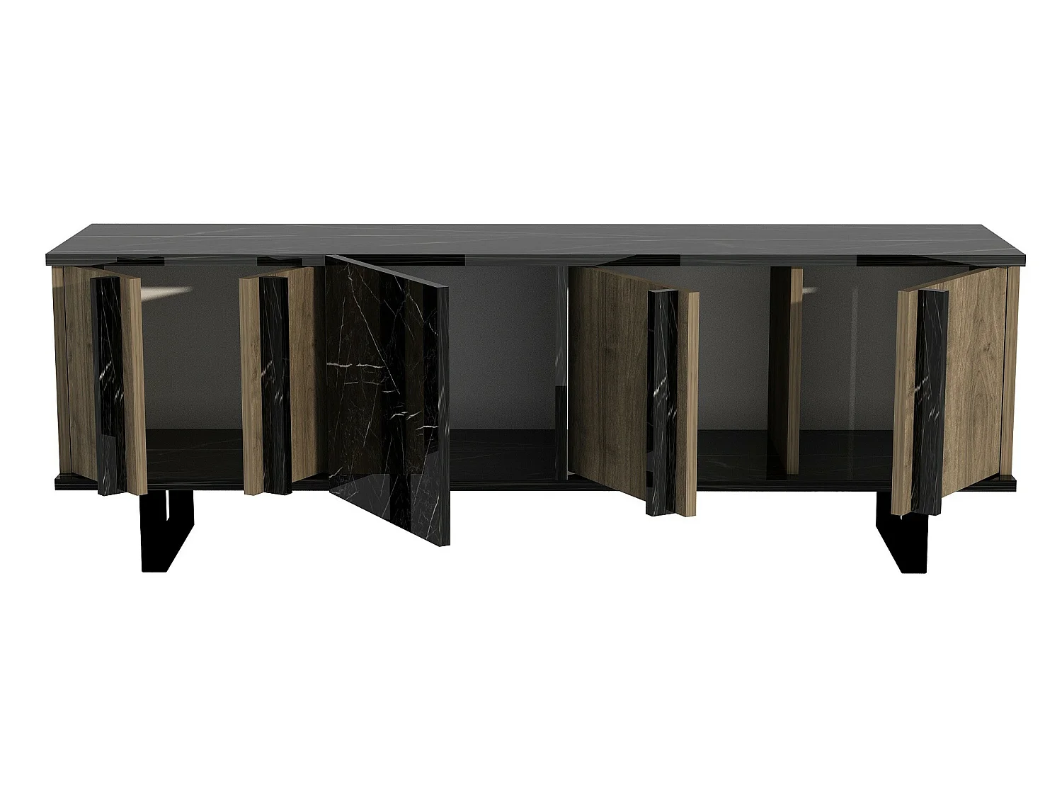 Meuble tv colorado design 100 % panneau de particules plaqué mélaminé en couleur nogal, 150x54,6x37,1cm