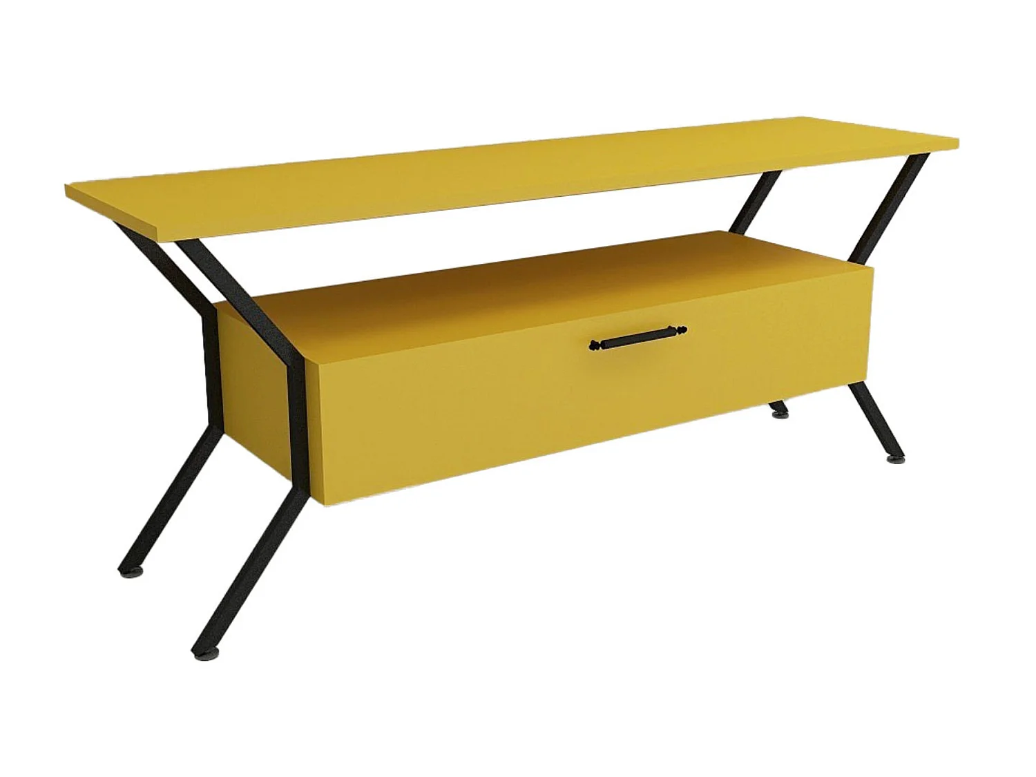 Meuble tv orinoco design 100 % panneau de particules plaqué mélaminé en couleur jaune noir, 124x54x35cm