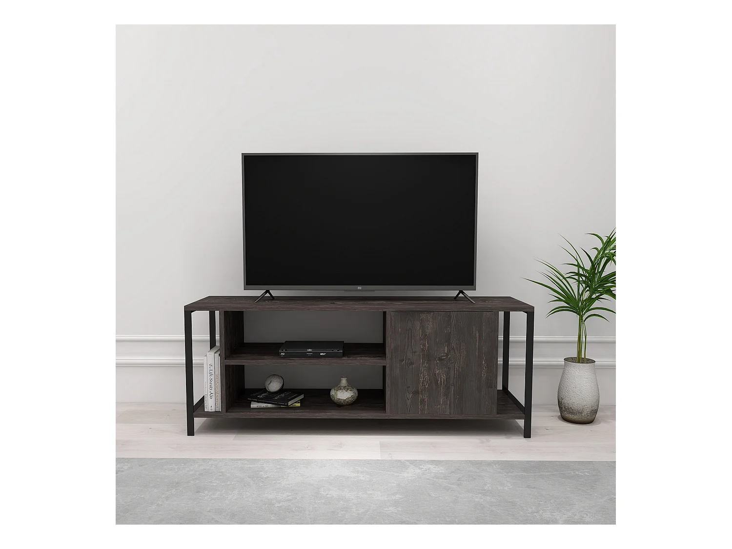 Mesa tv,100% tablero de aglomerado rechapado en melamina, color oscuro  marrón  negro