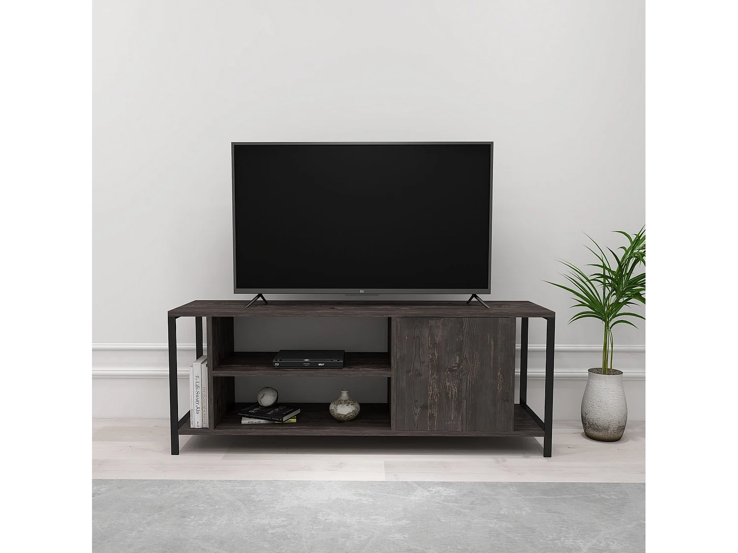 Meuble tv mississipi design 100 % panneau de particules plaqué mélaminé en couleur marron foncé noir, 120x54x30cm