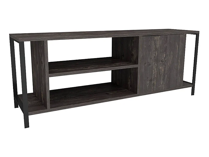 Meuble tv mississipi design 100 % panneau de particules plaqué mélaminé en couleur marron foncé noir, 120x54x30cm