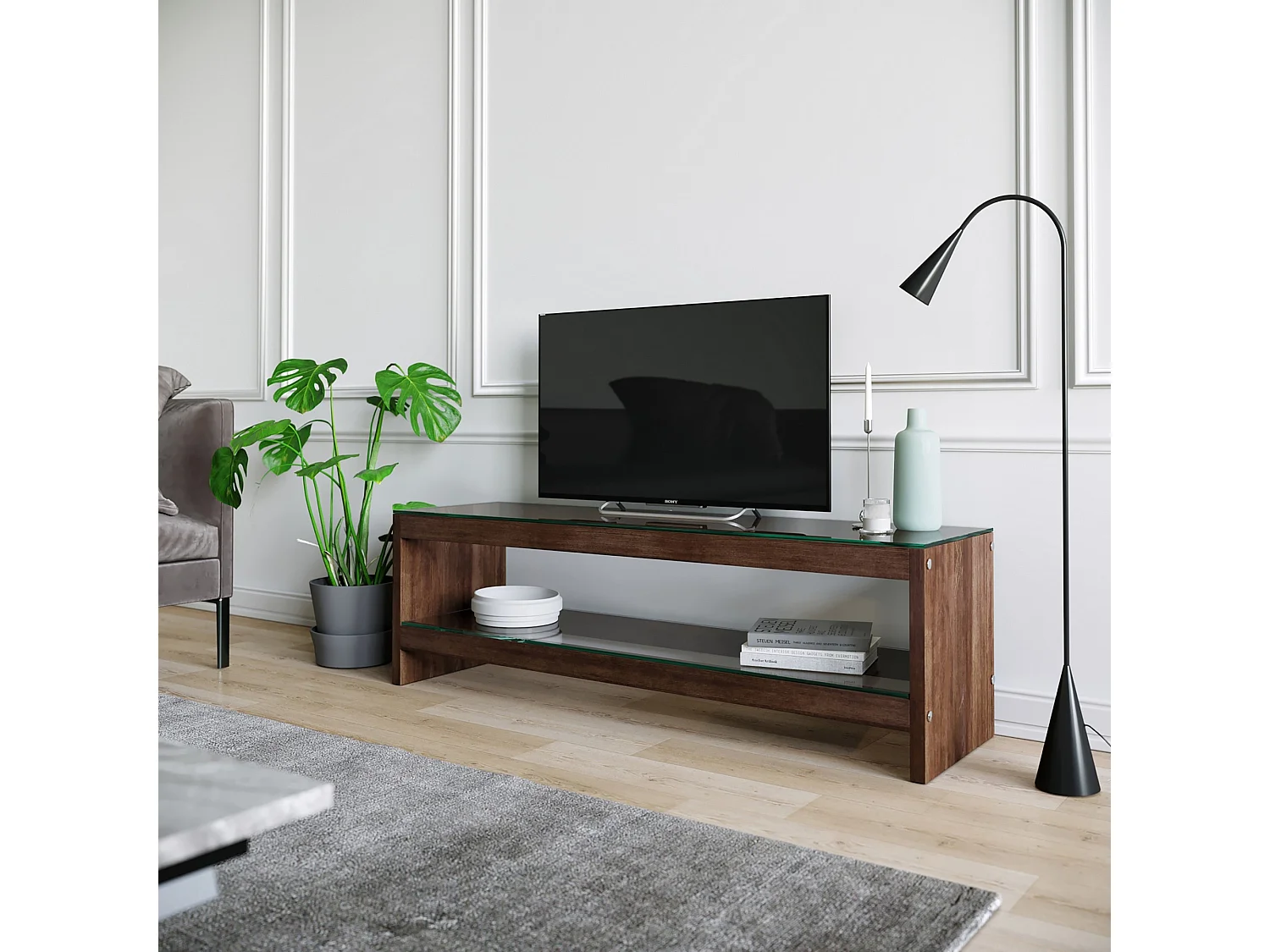 Mesa tv,100% pine solid wood, color nogal
