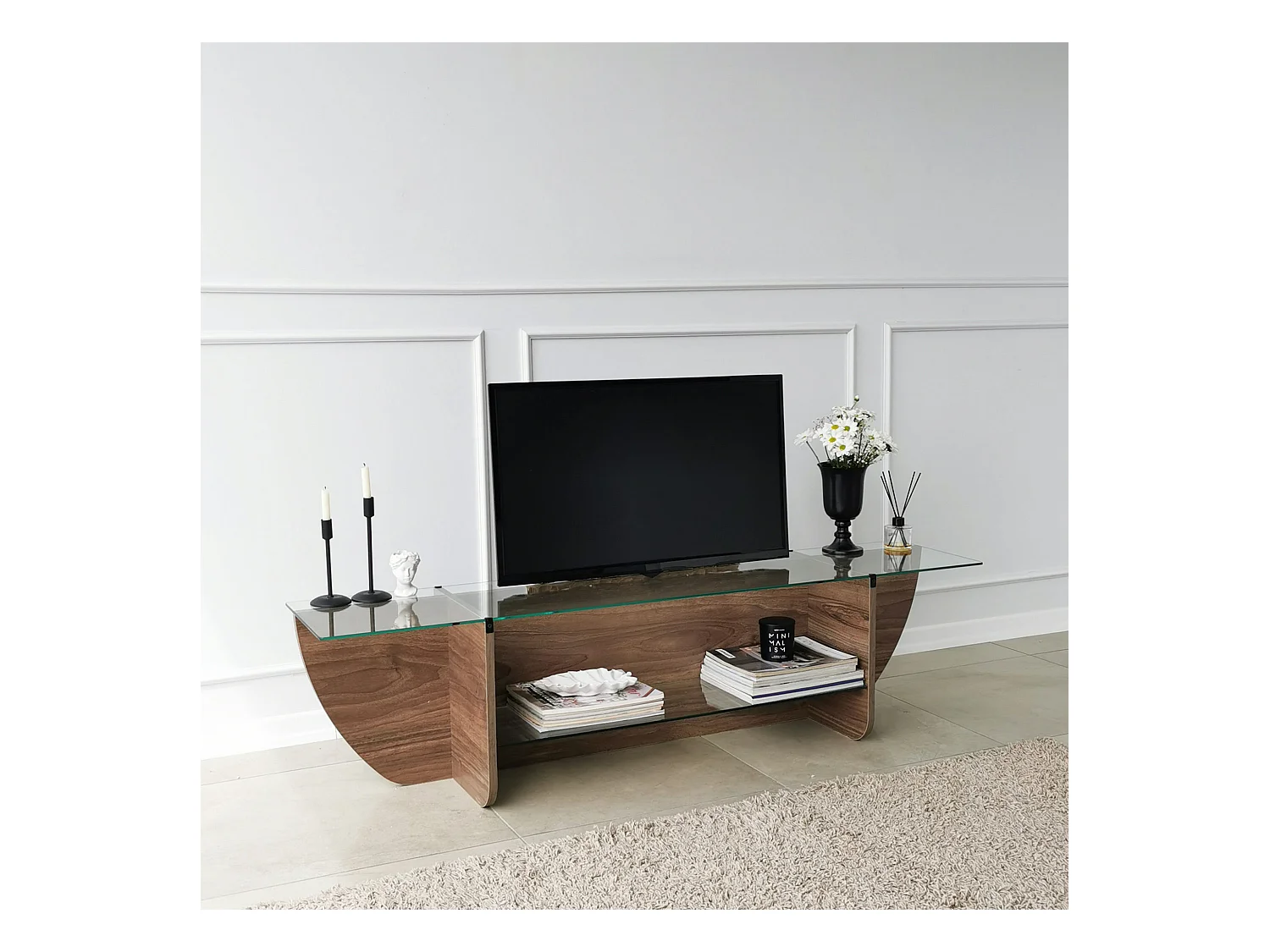 Mesa tv,100% vidrio templado , color nogal