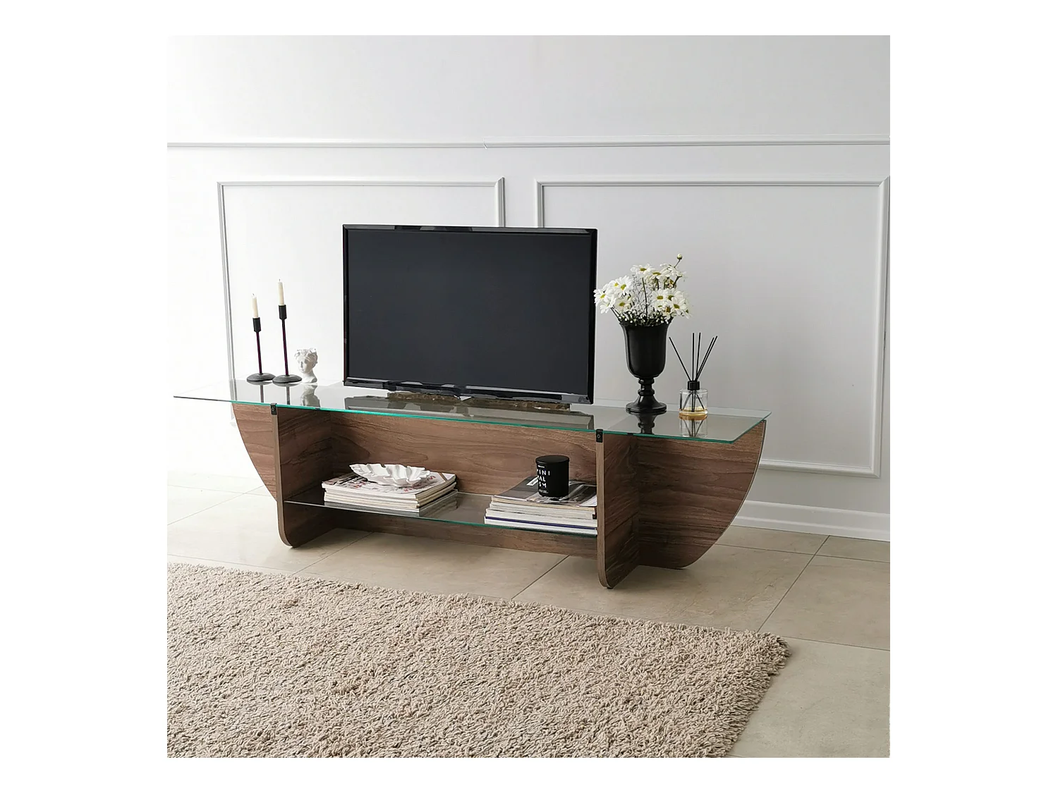 Mesa tv,100% vidrio templado , color nogal