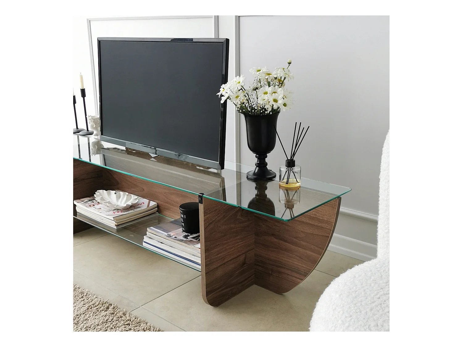 Mesa tv,100% vidrio templado , color nogal