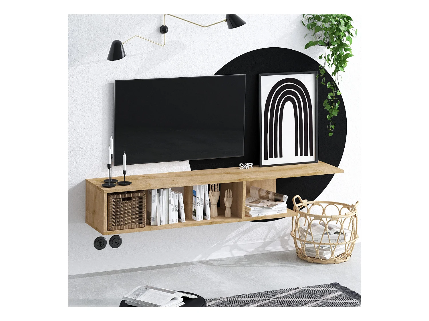 Mesa tv,100% tablero de aglomerado rechapado en melamina, color safiro roble