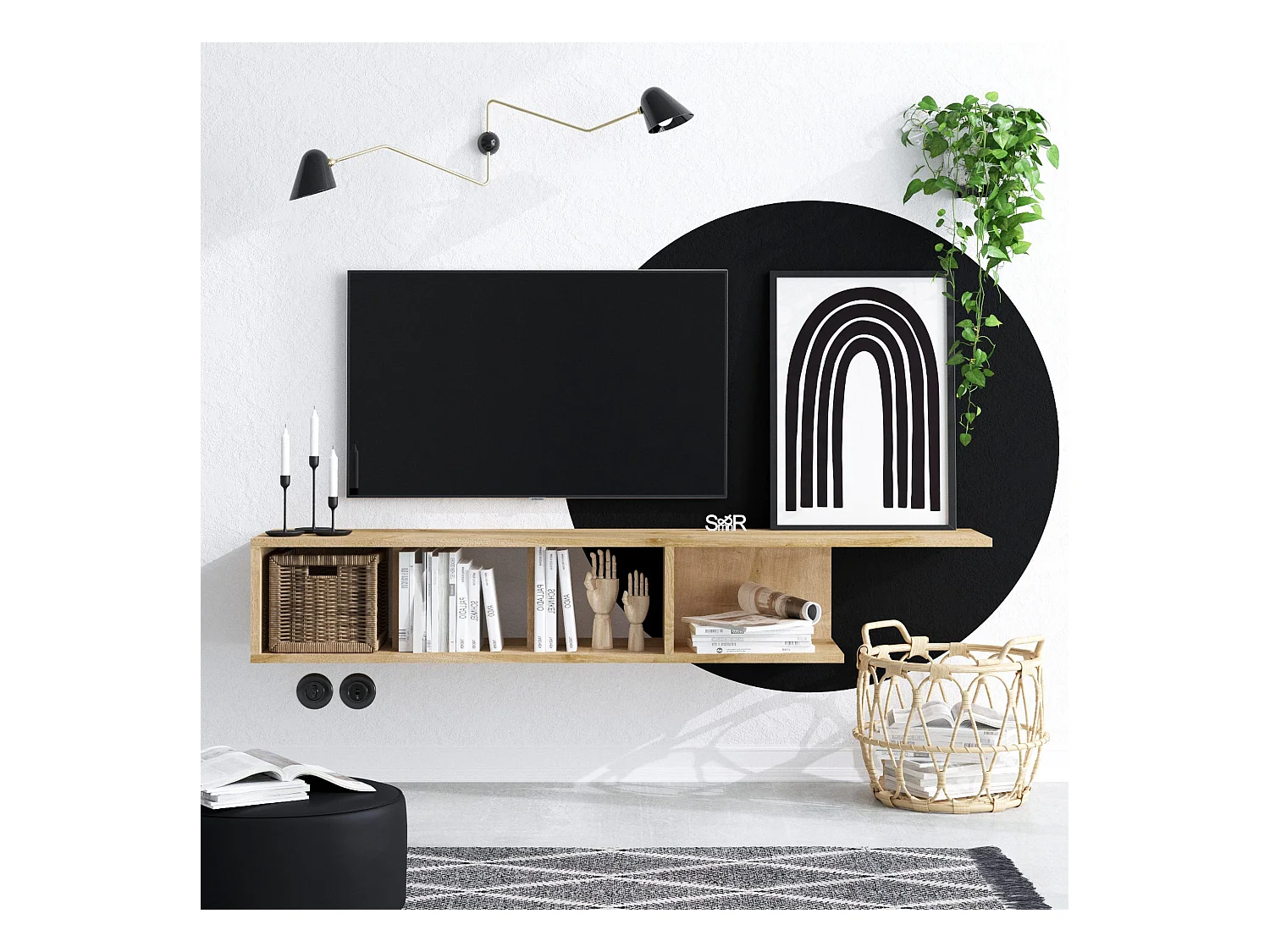 Mesa tv,100% tablero de aglomerado rechapado en melamina, color safiro roble