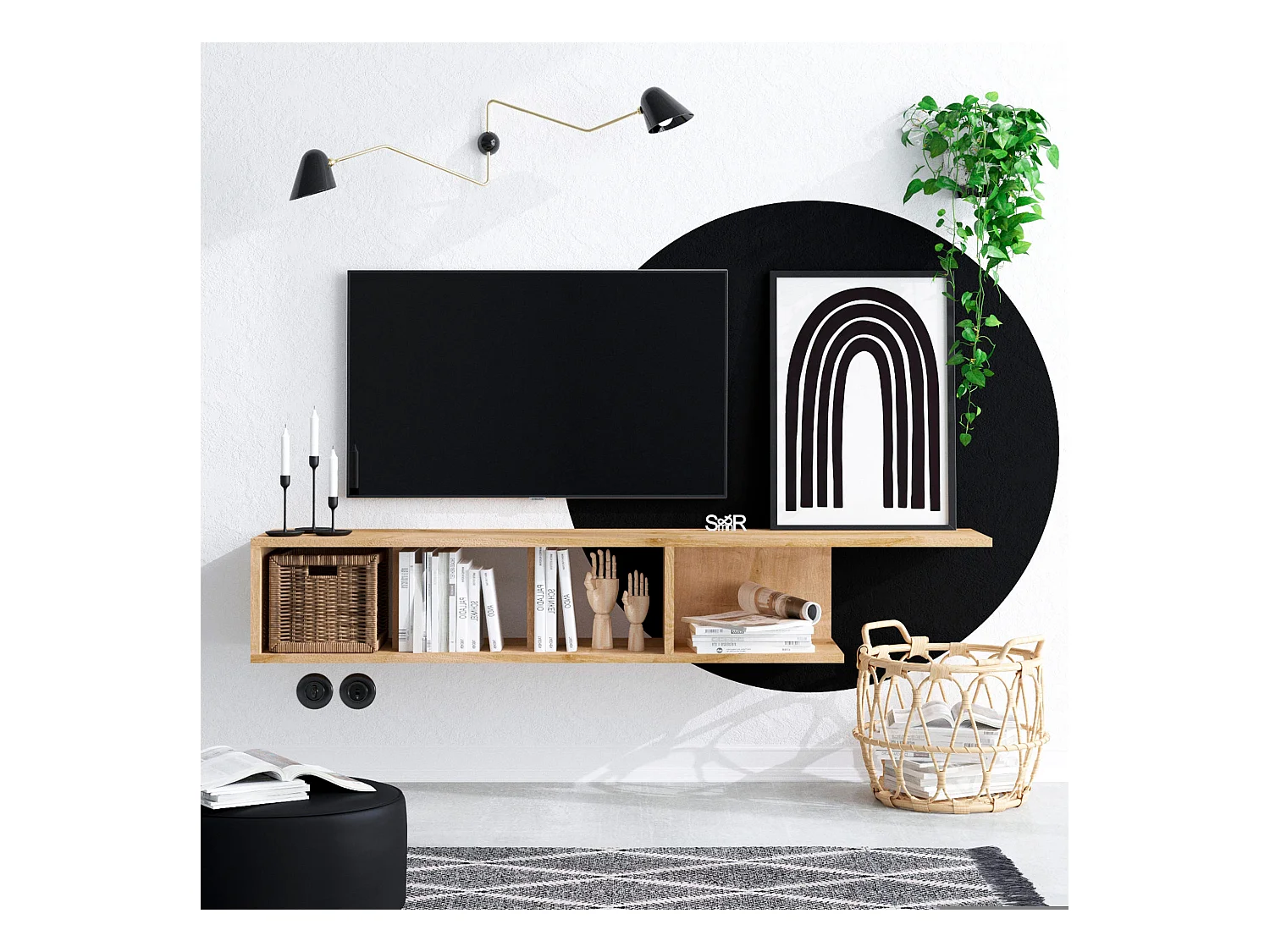 Mesa tv,100% tablero de aglomerado rechapado en melamina, color safiro roble