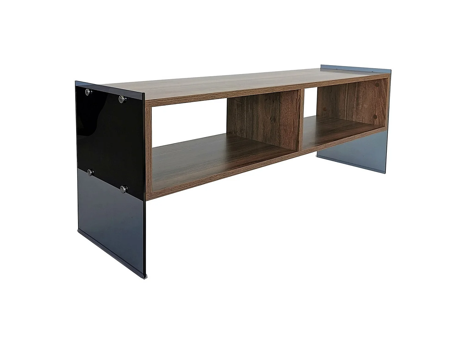 Meuble tv rhin design 100 % panneau de particules plaqué mélaminé en couleur nogal 120x45x35cm