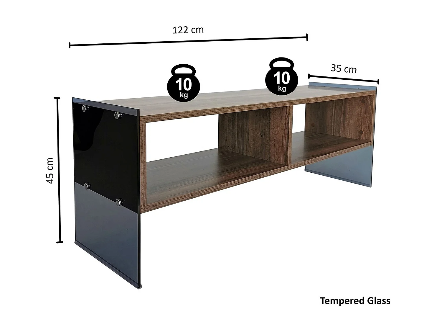 Meuble tv rhin design 100 % panneau de particules plaqué mélaminé en couleur nogal 120x45x35cm