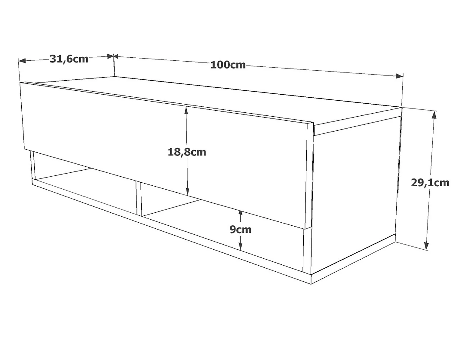 Meuble tv tajo design 100 % panneau de particules plaqué mélaminé en couleur athlantic pino, 100x29,1x31,6cm