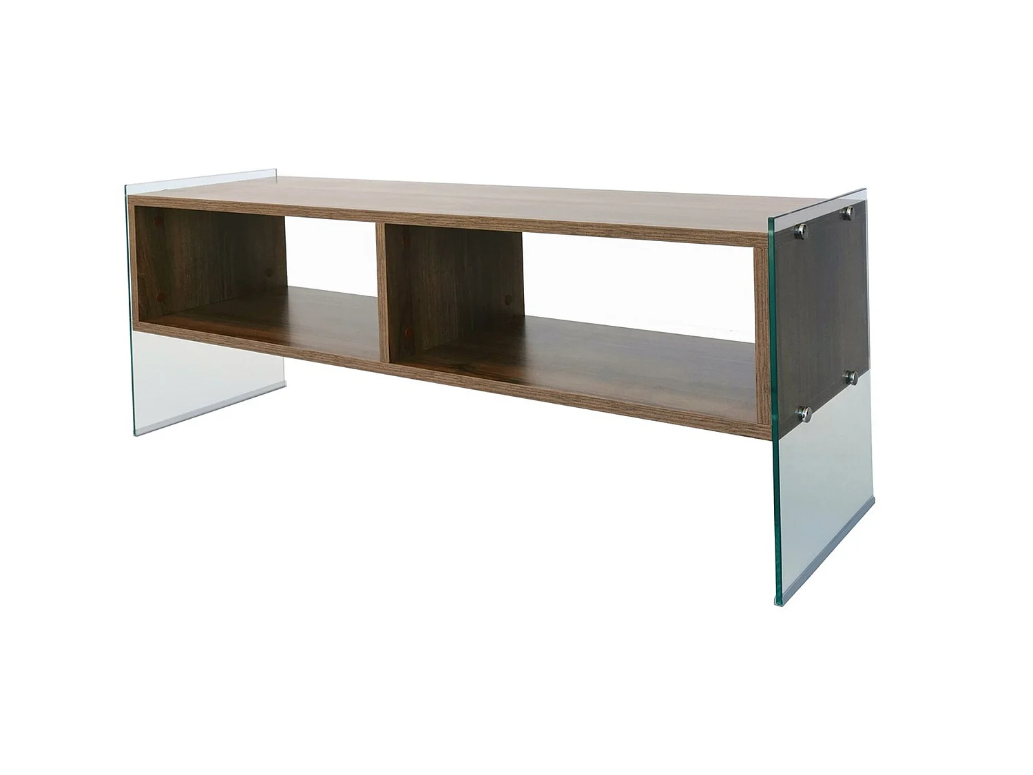 Meuble tv rhin design 100 % panneau de particules plaqué mélaminé en couleur nogal, 120x45x35cm