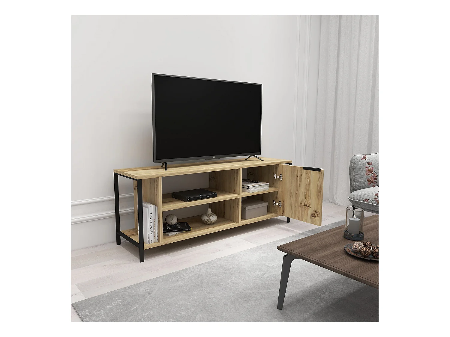 Mesa tv,100% tablero de aglomerado rechapado en melamina, color fieltro   negro