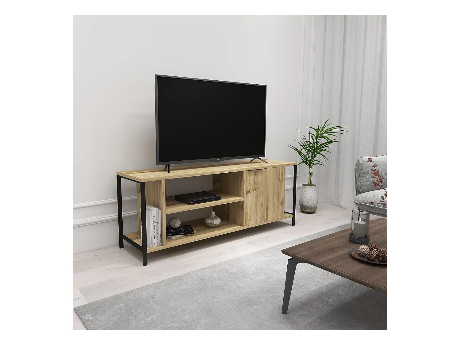 Mesa tv,100% tablero de aglomerado rechapado en melamina, color fieltro   negro