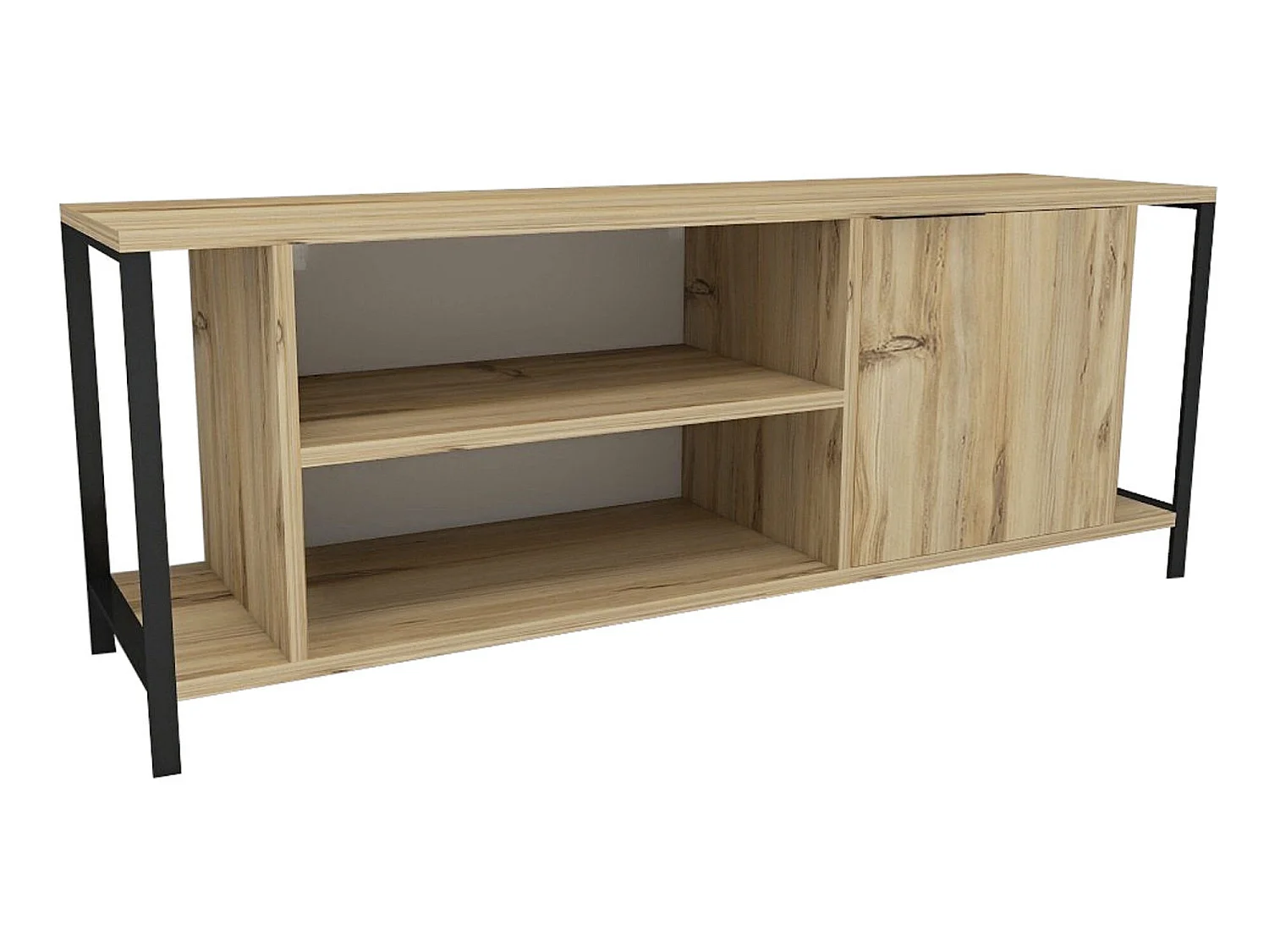 Meuble tv mississipi design 100 % panneau de particules plaqué mélaminé en couleur ivoire noir, 120x54x30cm