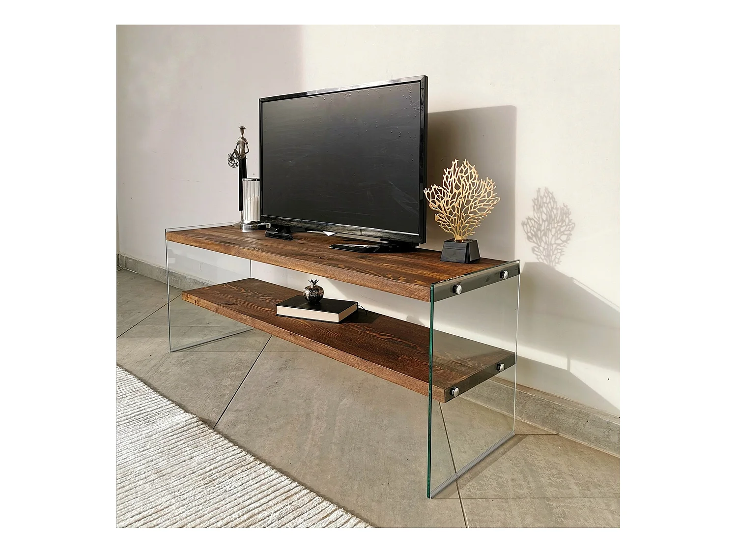 Mesa tv,100% pine solid wood, color nogal