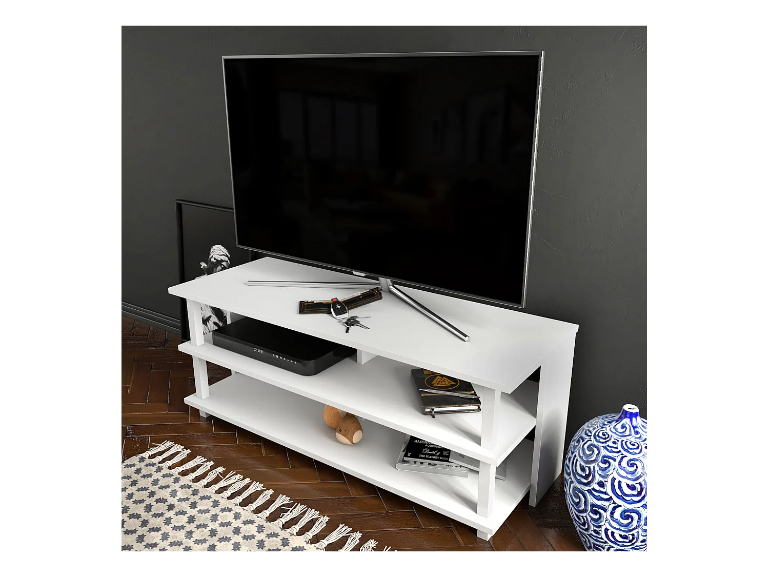 Mesa tv,100% tablero de aglomerado rechapado en melamina, color blanco