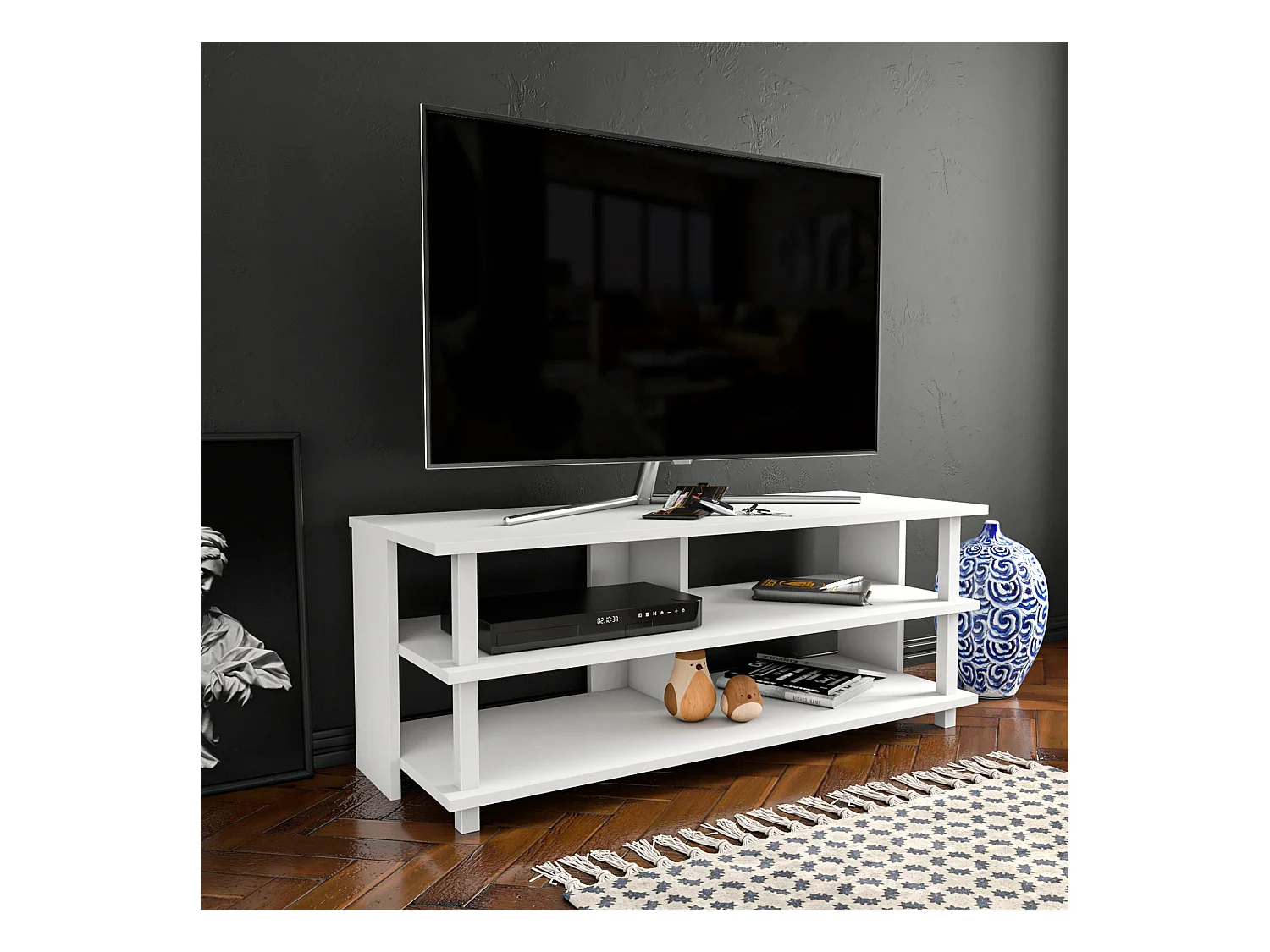 Mesa tv,100% tablero de aglomerado rechapado en melamina, color blanco