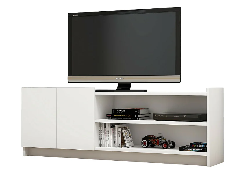 Mesa tv con compartimentos y cajones ,100% tablero de aglomerado rechapado en melamina, color blanco