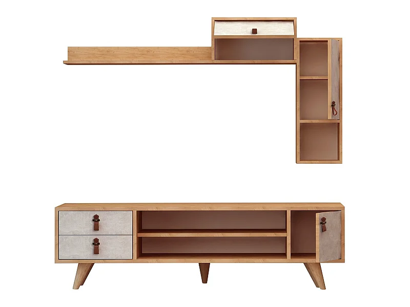 Mesa tv,100% tablero de aglomerado rechapado en melamina, color roble  blanco