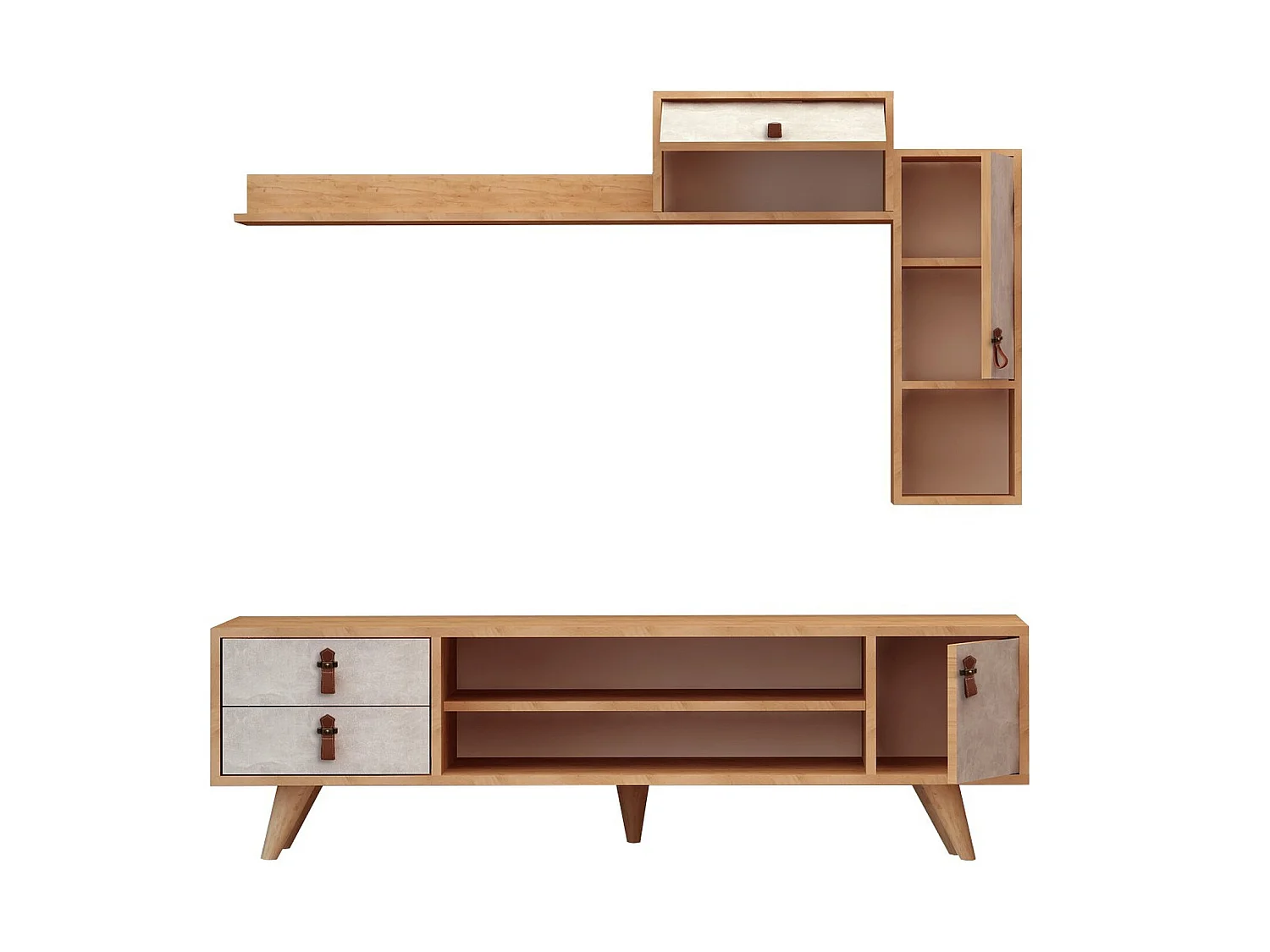 Meuble tv yukon design 100 % panneau de particules plaqué mélaminé en couleur chêne blanc, 140x80x15cm