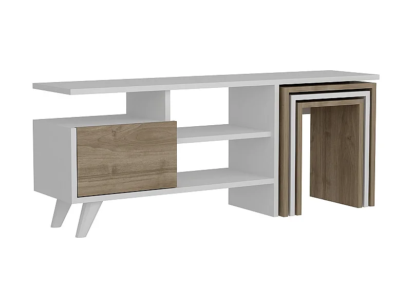 Mesa tv,100% tablero de aglomerado rechapado en melamina, color blanco  nogal