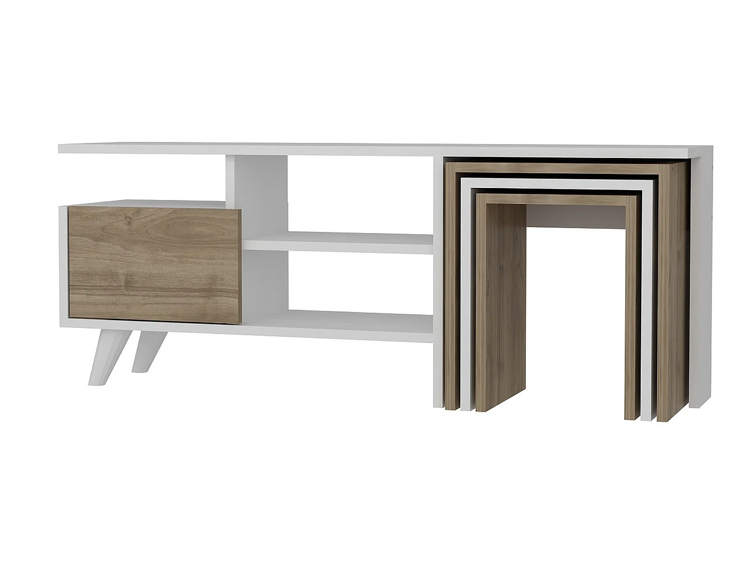 Mesa tv,100% tablero de aglomerado rechapado en melamina, color blanco  nogal