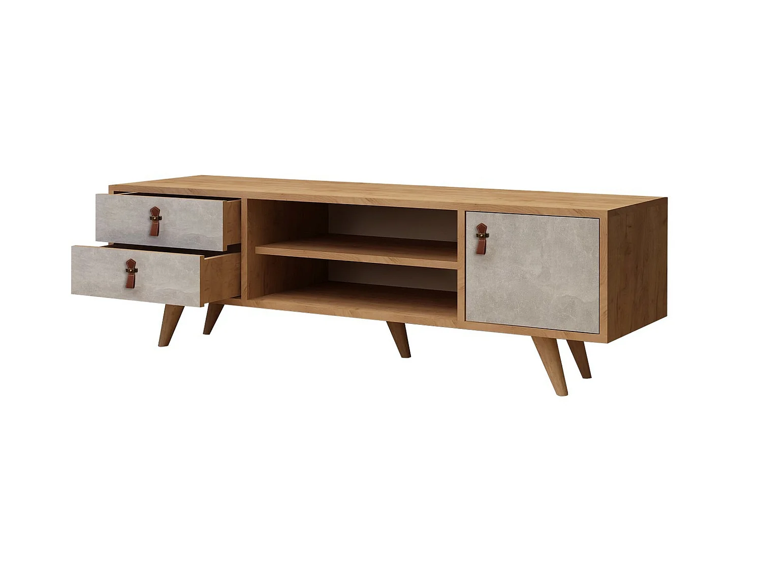 Meuble tv yukon design 100 % panneau de particules plaqué mélaminé en couleur chêne blanc, 120x53x40cm