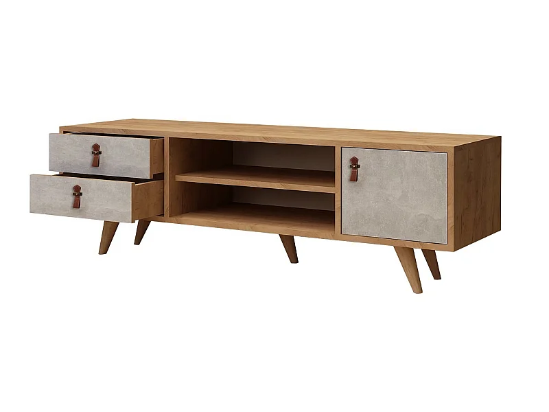 Meuble tv yukon design 100 % panneau de particules plaqué mélaminé en couleur chêne blanc, 120x53x40cm