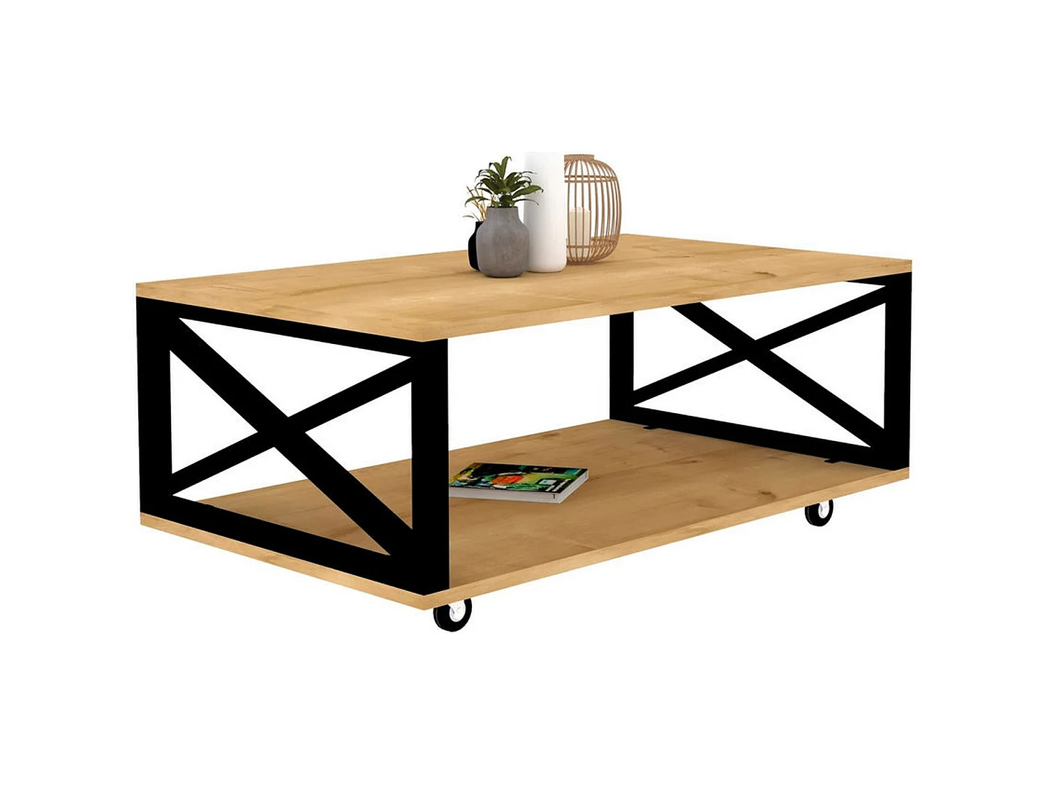 Table d’appoint tajo design panneau de particules plaqué mélaminé en couleur atlantic pino. 98x33,6x60cm