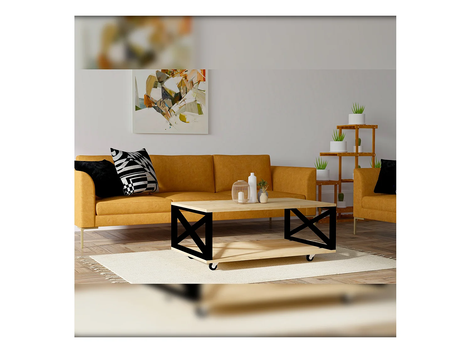 Table d’appoint tajo design panneau de particules plaqué mélaminé en couleur atlantic pino. 98x33,6x60cm