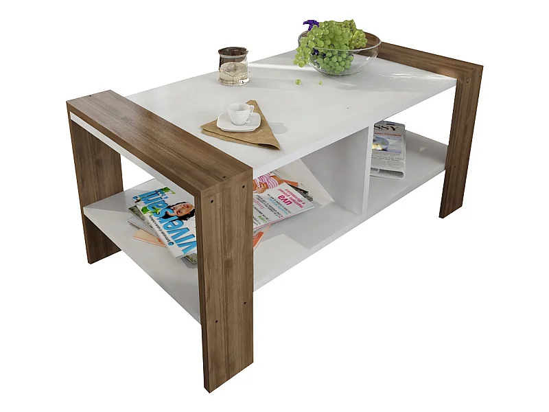 Mesa auxiliar,100% tablero de aglomerado rechapado en melamina, color blanco  nogal