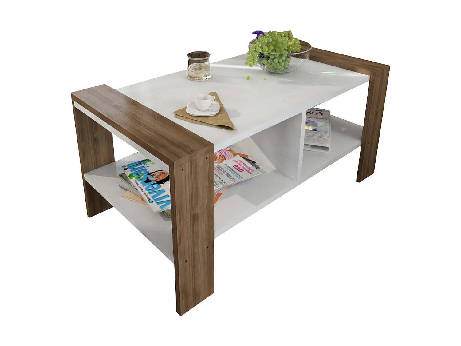 Table d’appoint sena design panneau de particules plaqué mélaminé en couleur blanc nogal. 90x42x60cm