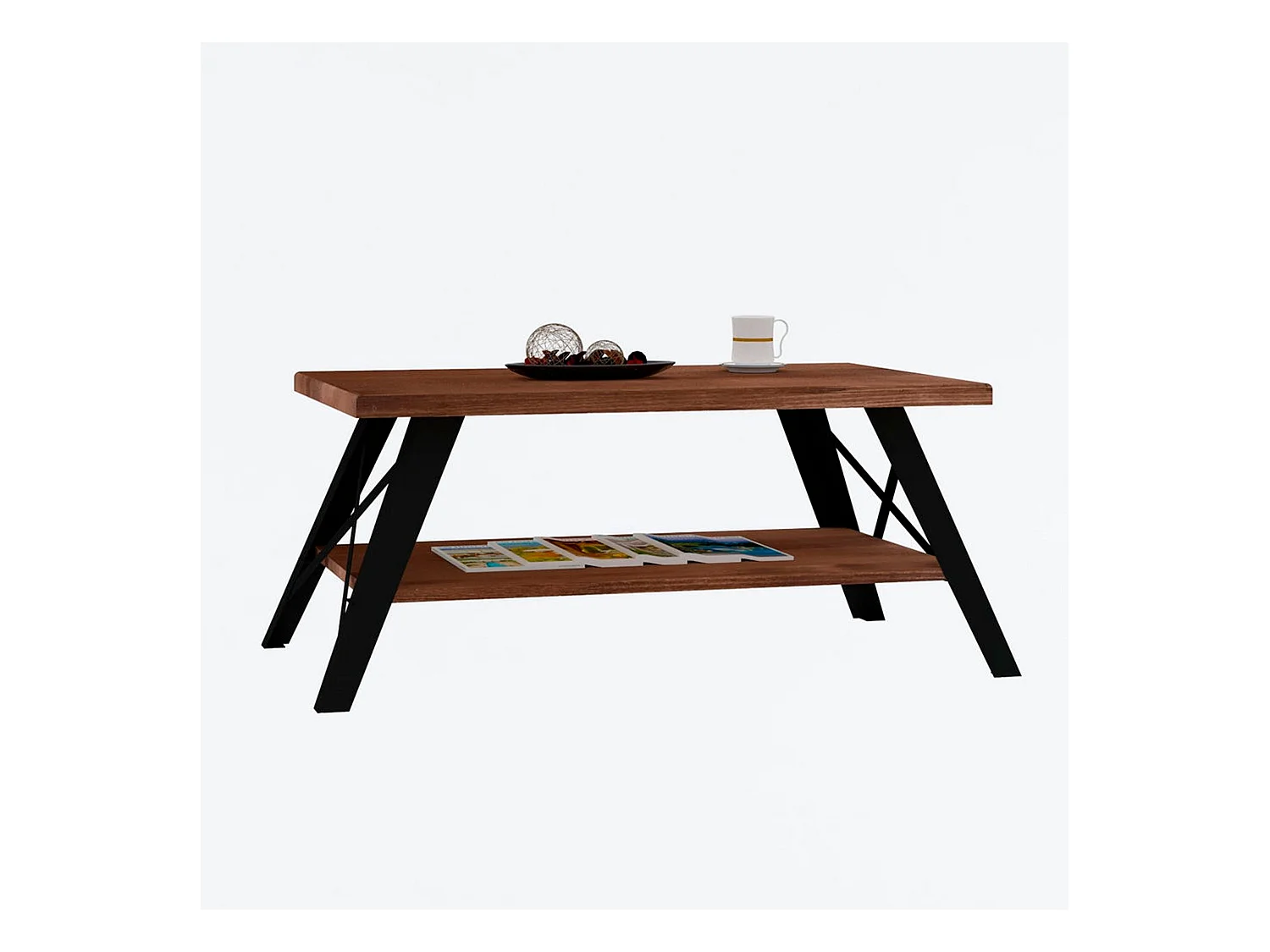 Tables basses tajo multifonctionnel à 2 niveaux en bois en couleur nogal. 98x43x50cm