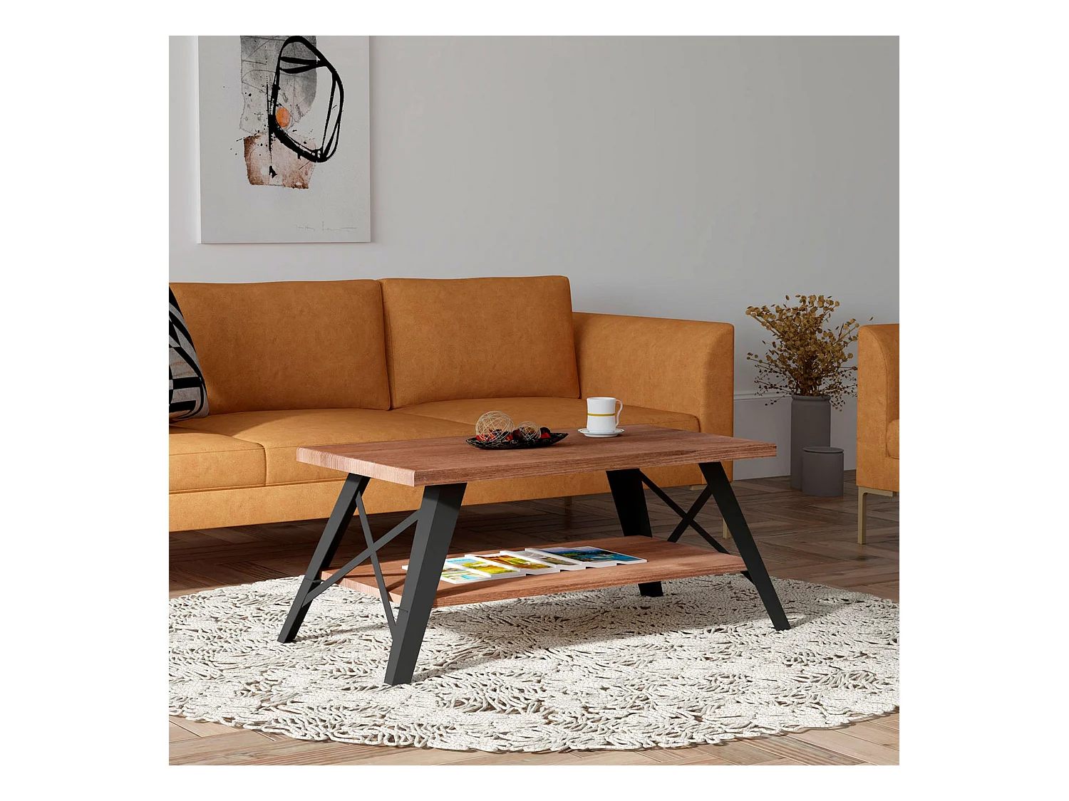 Tables basses tajo multifonctionnel à 2 niveaux en bois en couleur nogal. 98x43x50cm