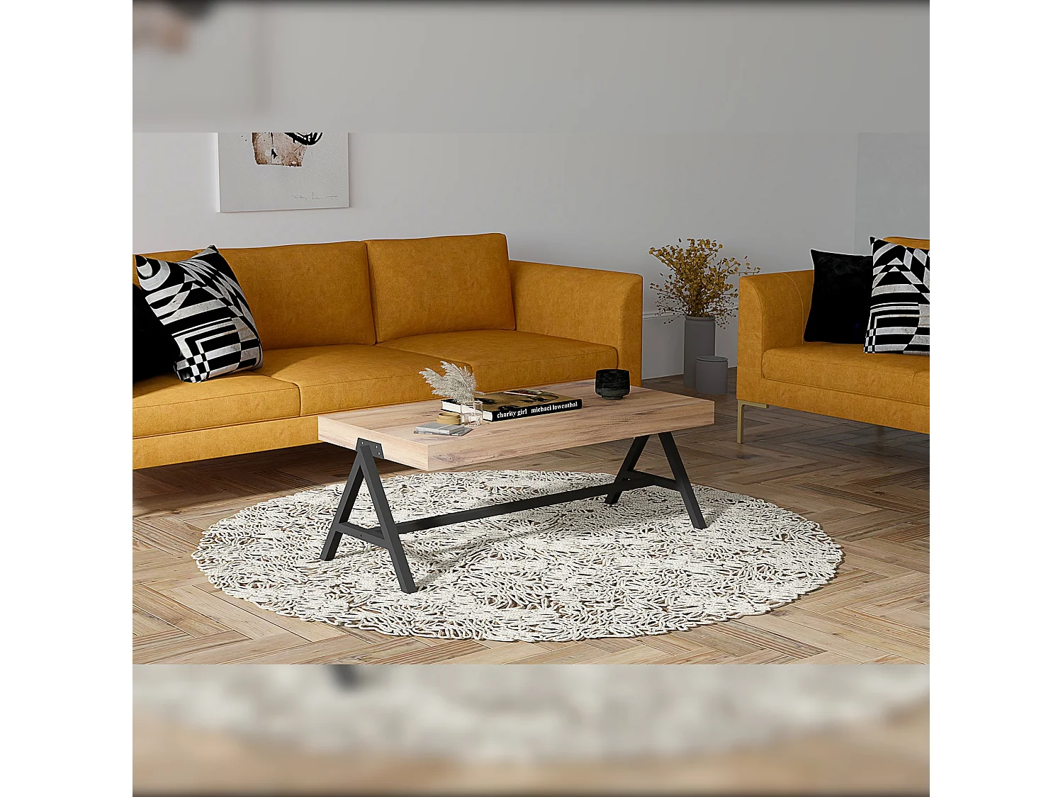 Table d’appoint tajo design panneau de particules plaqué mélaminé en couleur atlantic noir. 105x48x53cm